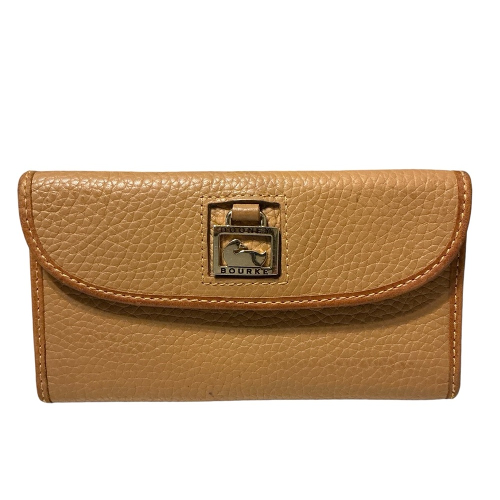 Dooney & Bourke Tan Pebbled Leather Wallet Tri-Fold Continental Clutch Slim